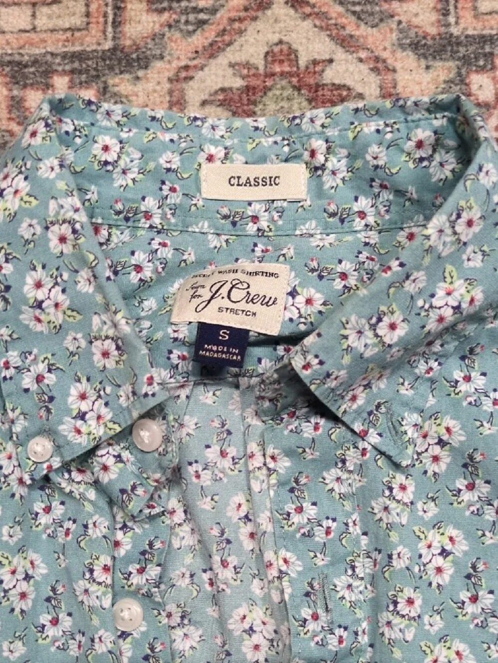 J. Crew Light Aqua Floral Short-Sleeve Button-Down Shirt